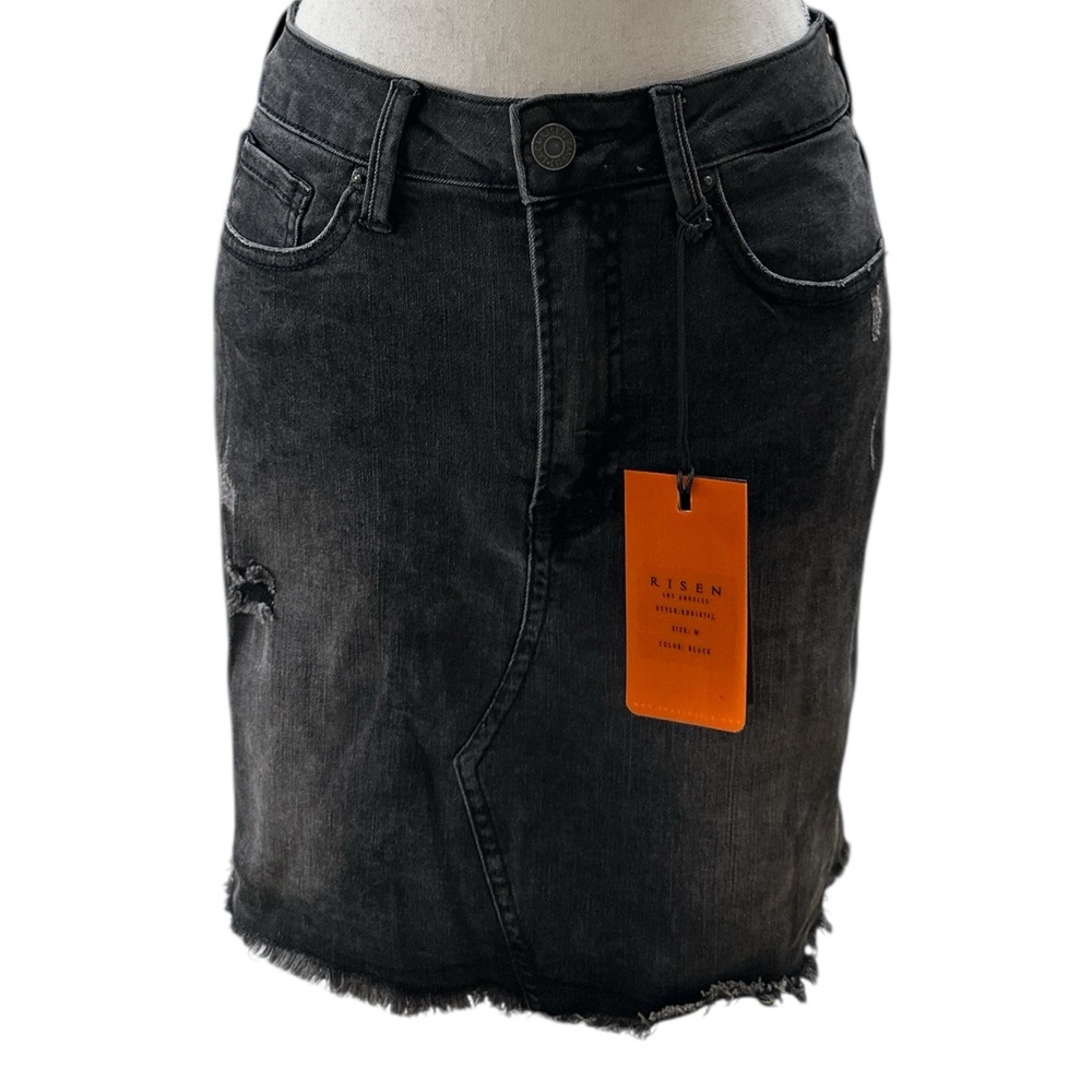 Risen Cotton Blend Washout Black Raw Hem Distressed Jean Skirt NWT Med